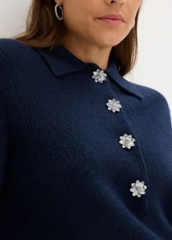 bonprix bonprix Jersey tipo polo con contenido de lana Azul marino Discount
