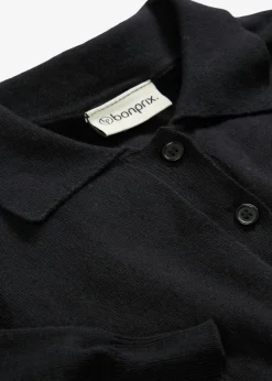 bonprix bonprix Jersey tipo polo con seda Negro Hot