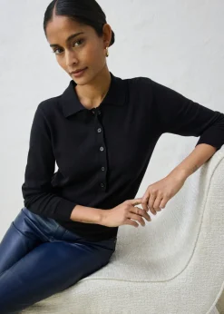 bonprix bonprix Jersey tipo polo con seda Negro Hot