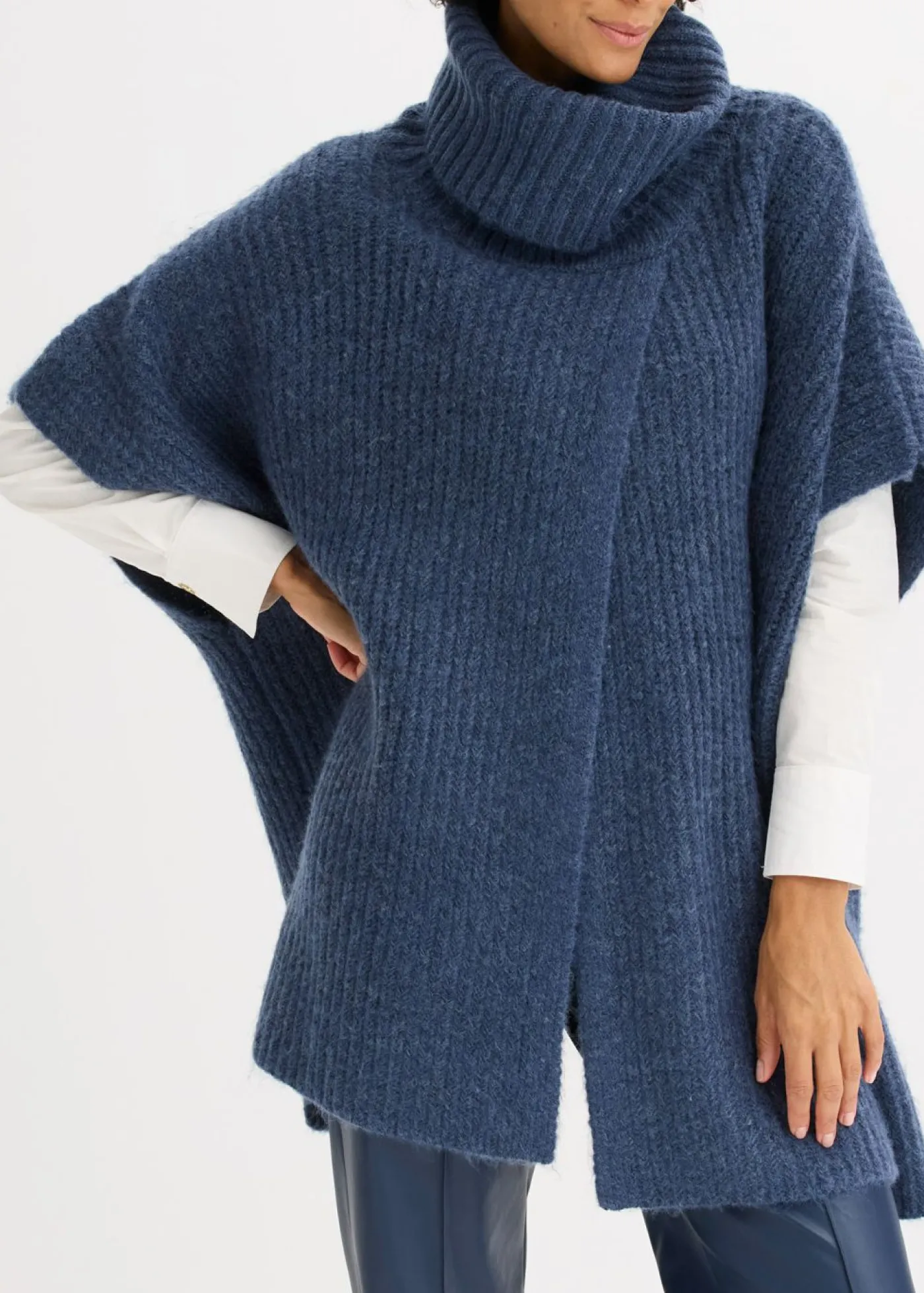 bonprix bonprix Jersey tipo poncho con mezcla de lana índigo Discount