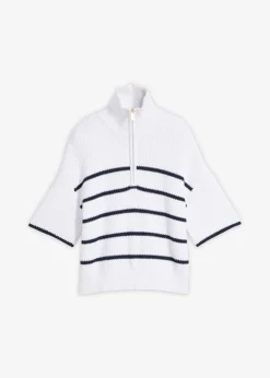 bonprix bonprix Jersey tipo troyer con contenido de algodón Blanco-azul marino con rayas
