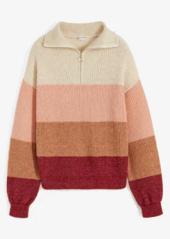 bonprix bonprix Jersey troyer Crema-rosa antiguo-burdeos con rayas horizontales Outlet