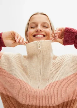 bonprix bonprix Jersey troyer Crema-rosa antiguo-burdeos con rayas horizontales Outlet