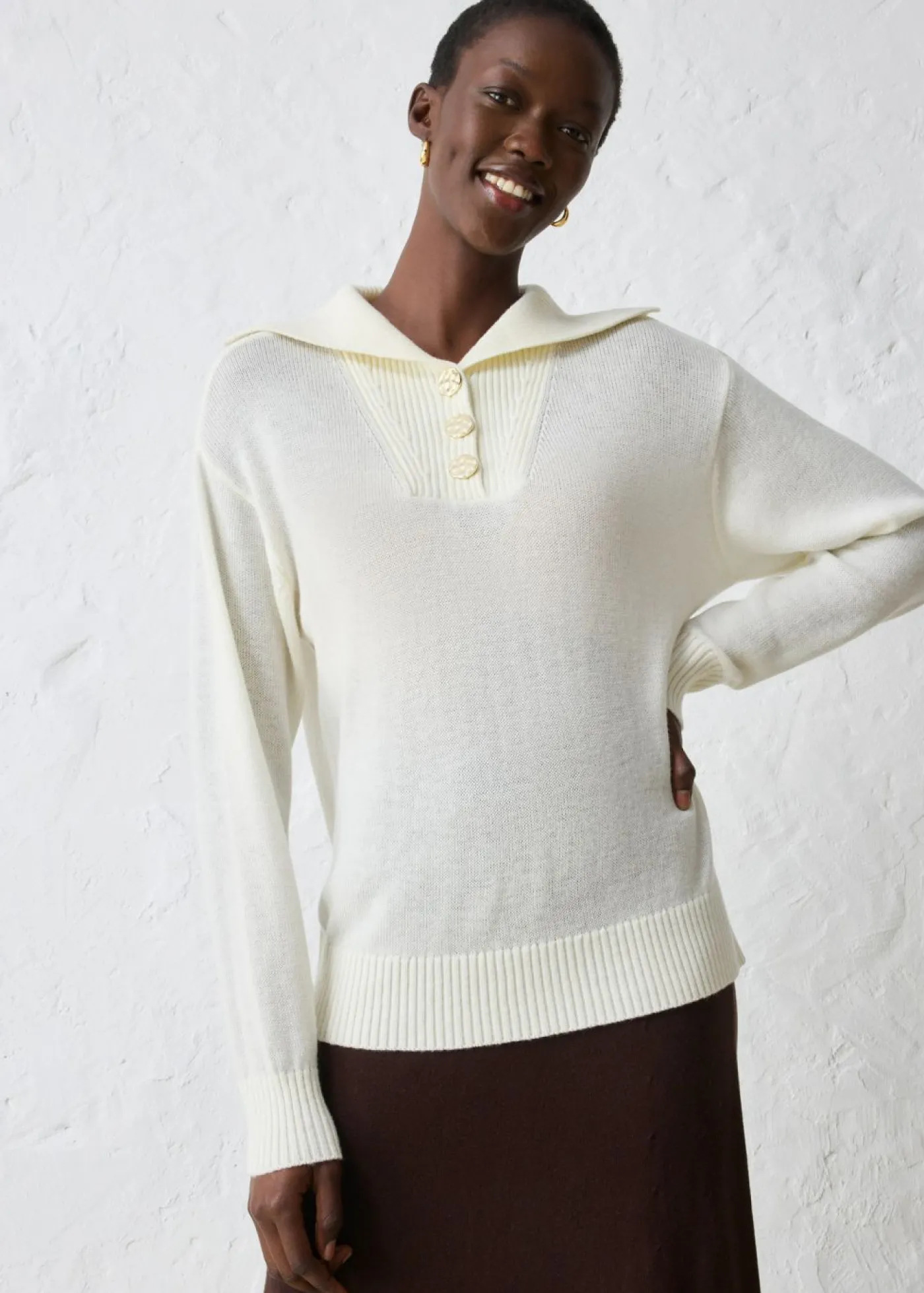 bonprix bonprix Jersey troyer con lana merina Blanco lana Clearance