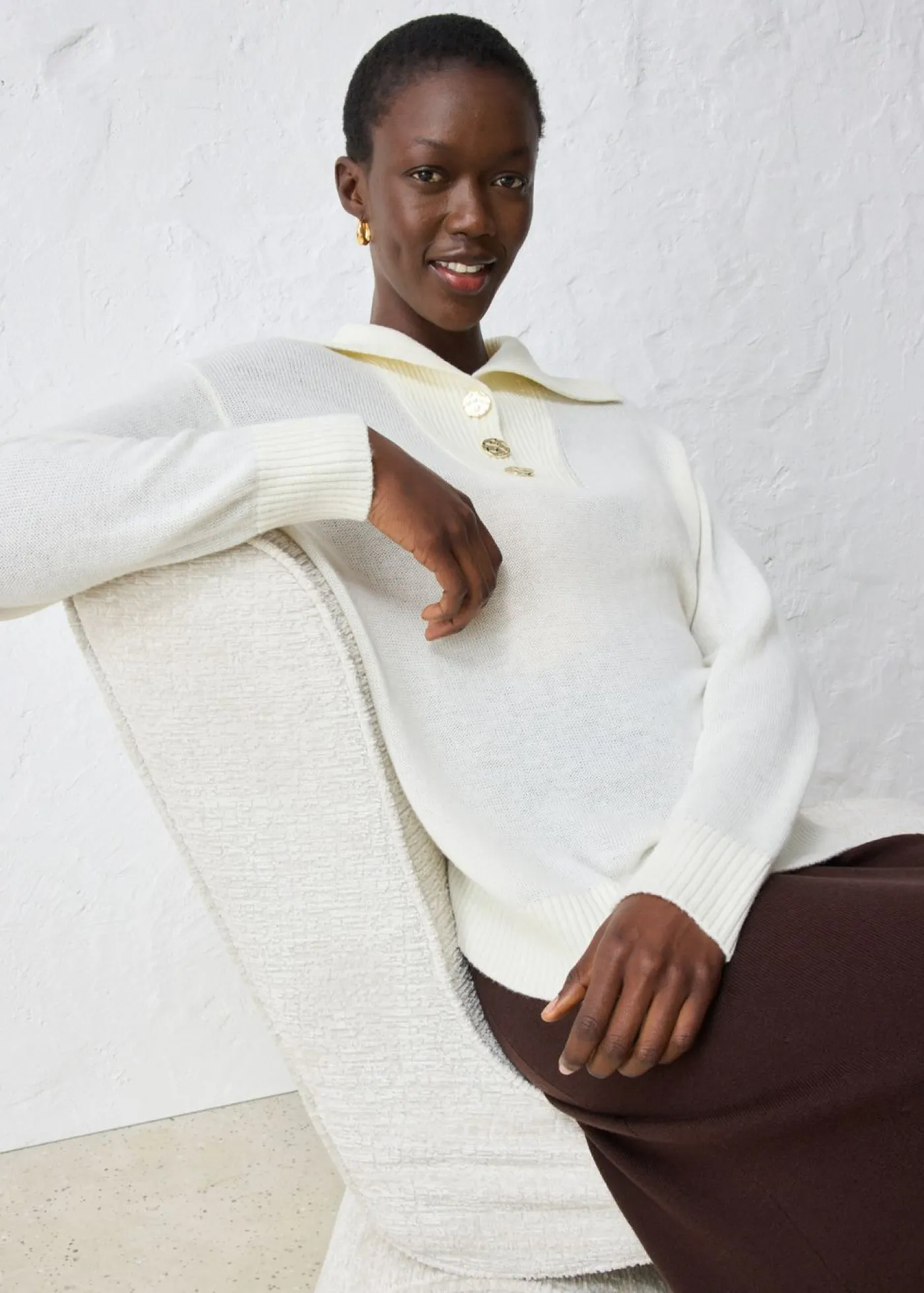 bonprix bonprix Jersey troyer con lana merina Blanco lana Clearance