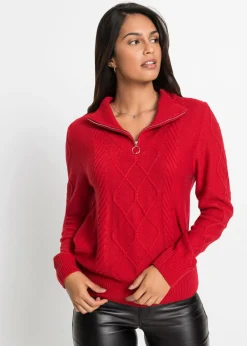 bonprix bonprix Jersey troyer con patrón trenzado rojo intenso Online