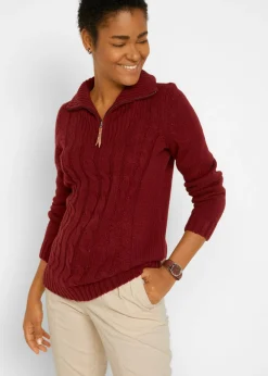bonprix bonprix Jersey troyer con patrón trenzado rojo castaño New