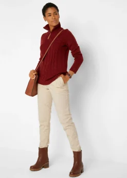 bonprix bonprix Jersey troyer con patrón trenzado rojo castaño New