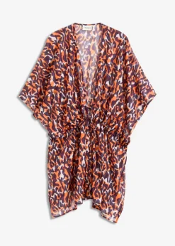 bonprix bonprix Kimono de playa con detalle de cordón estampado leo púrpura-marrón claro Discount