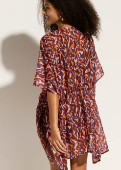 bonprix bonprix Kimono de playa con detalle de cordón estampado leo púrpura-marrón claro Discount