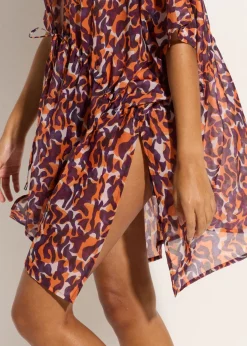bonprix bonprix Kimono de playa con detalle de cordón estampado leo púrpura-marrón claro Discount