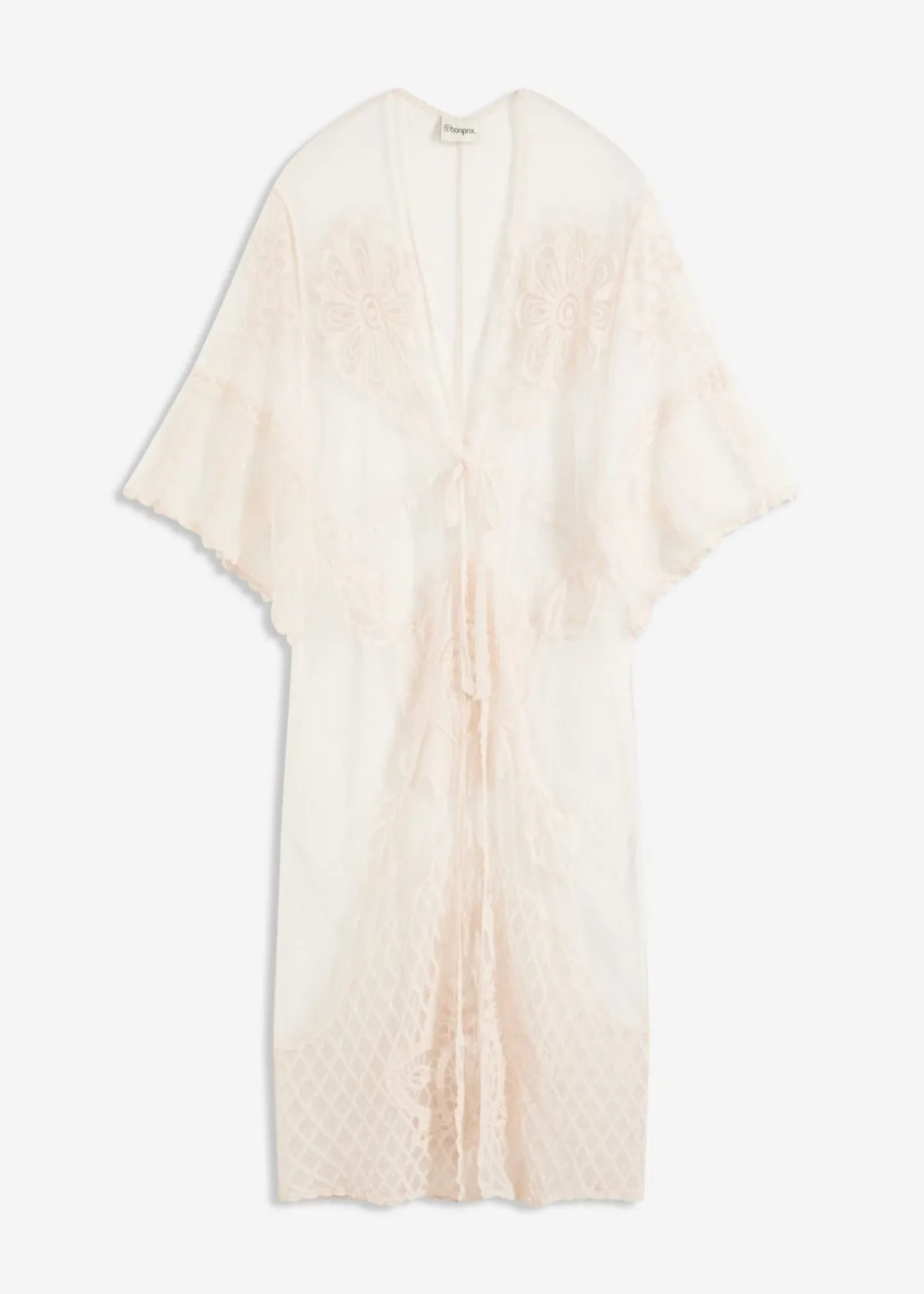 bonprix bonprix Kimono de playa transparente con encaje Beige Online