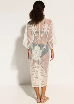 bonprix bonprix Kimono de playa transparente con encaje Beige Online