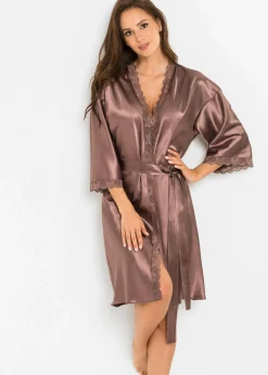bonprix VENUS Kimono de satén Marrón grisáceo Online