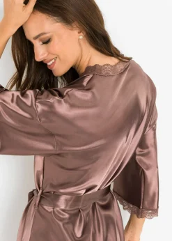 bonprix VENUS Kimono de satén Marrón grisáceo Online