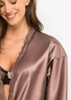 bonprix VENUS Kimono de satén Marrón grisáceo Online
