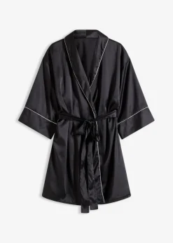 bonprix bonprix Kimono de satén con efecto brillante Negro-blanco lana Discount