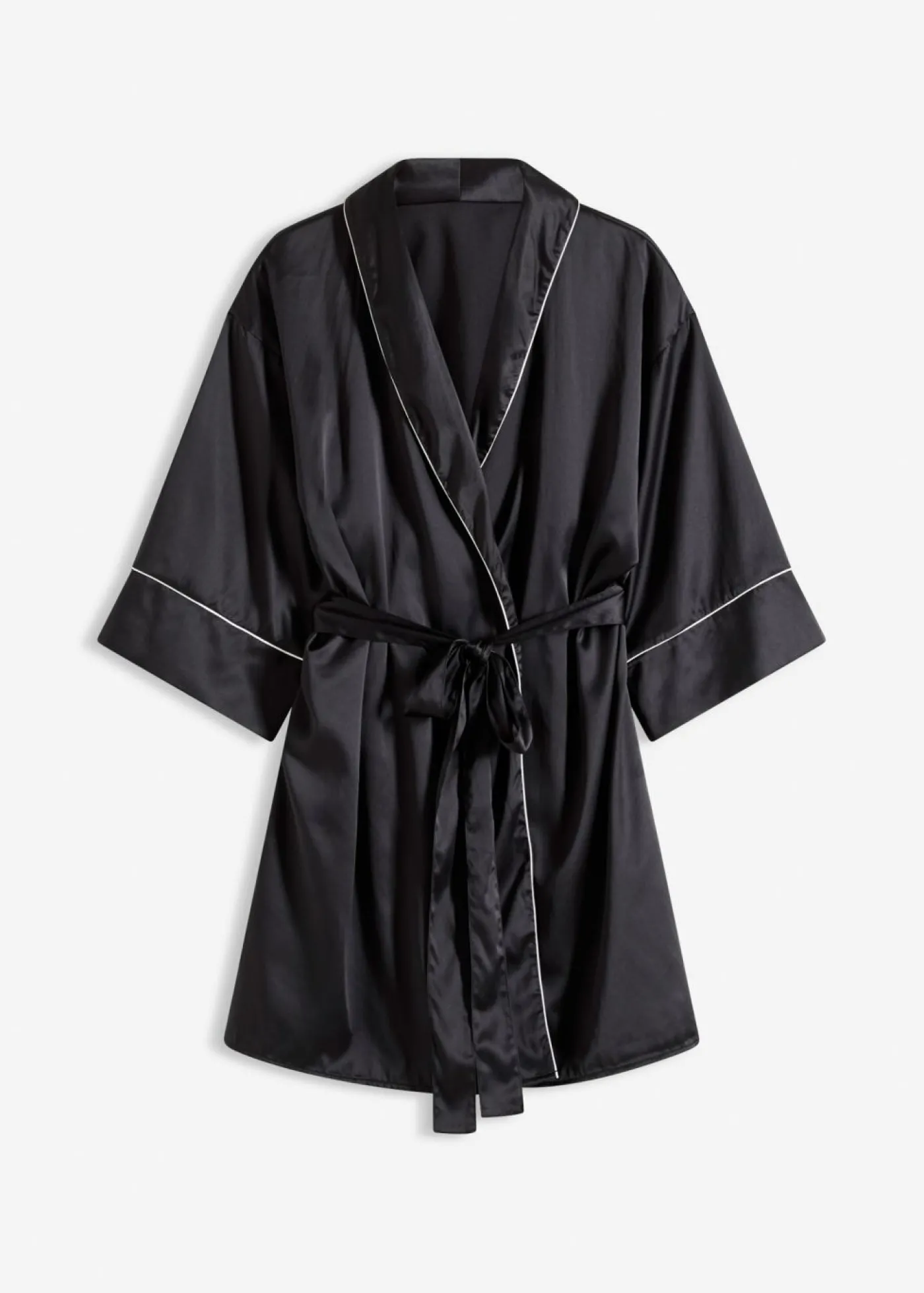 bonprix bonprix Kimono de satén con efecto brillante Negro-blanco lana Discount
