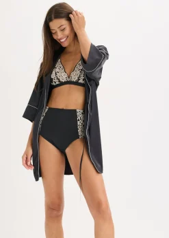 bonprix bonprix Kimono de satén con efecto brillante Negro-blanco lana Discount