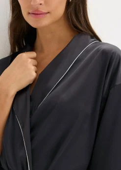 bonprix bonprix Kimono de satén con efecto brillante Negro-blanco lana Discount