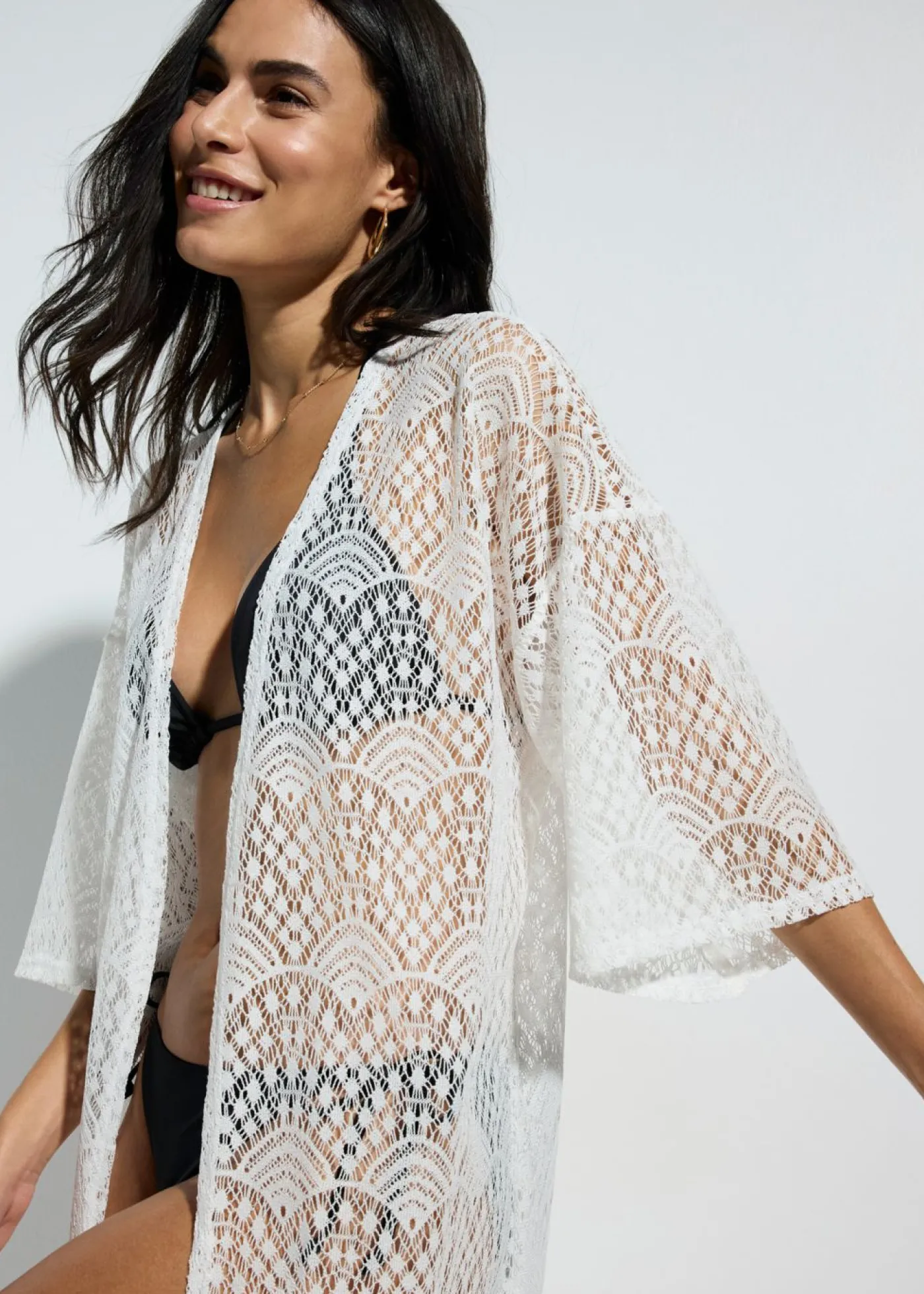 bonprix bonprix Kimono transparente para playa Blanco New