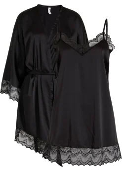 bonprix bonprix Kimono y Negligé (conjunto de 2 piezas) Negro New