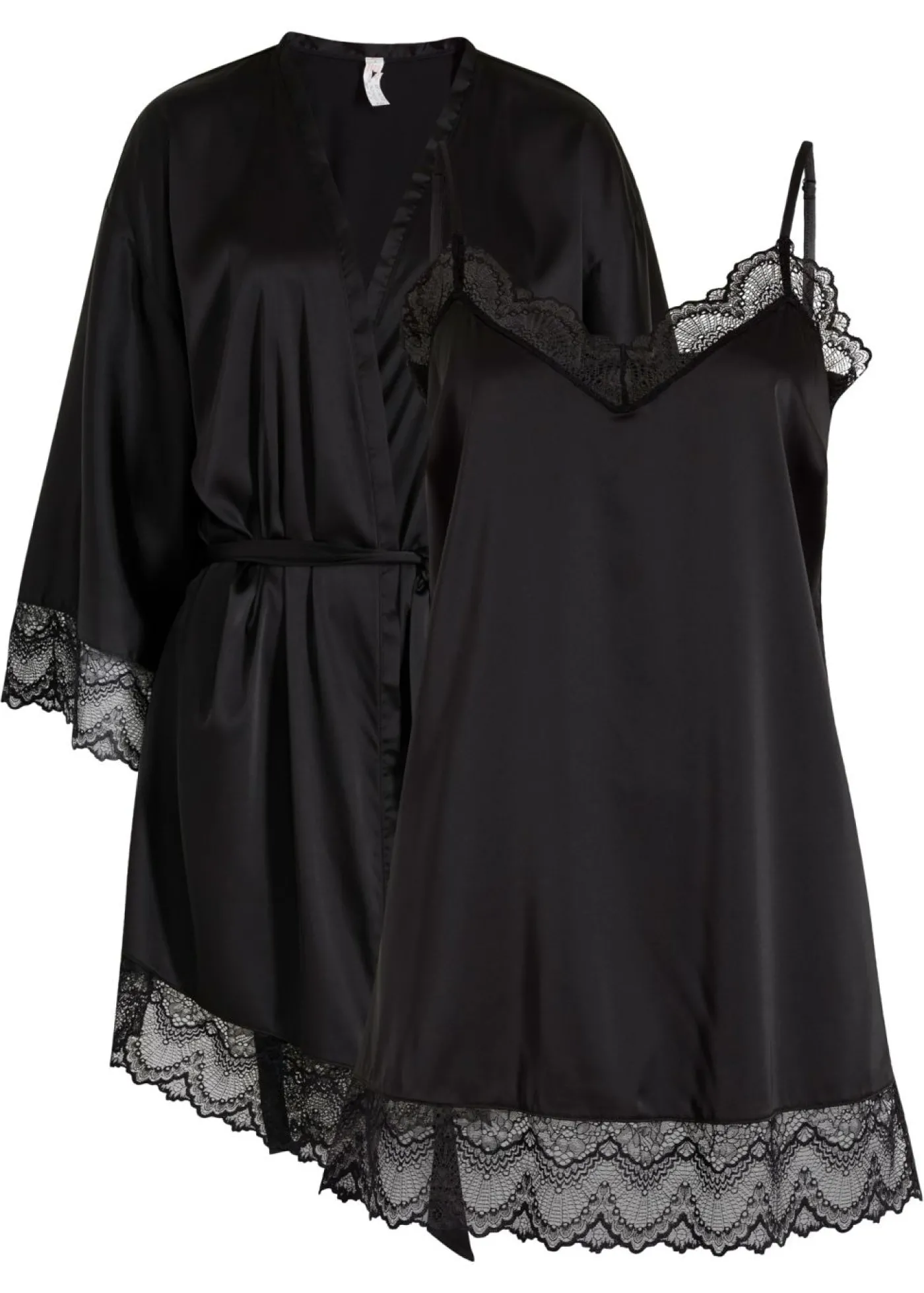 bonprix bonprix Kimono y Negligé (conjunto de 2 piezas) Negro New