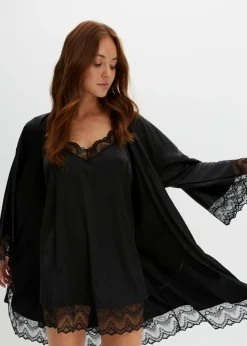 bonprix bonprix Kimono y Negligé (conjunto de 2 piezas) Negro New