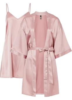 bonprix bonprix Kimono y negligé (juego de bata de 2 piezas) Rosa palo Discount