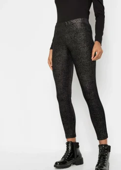 bonprix bonprix Leggings brillantes de terciopelo Negro-plata Discount