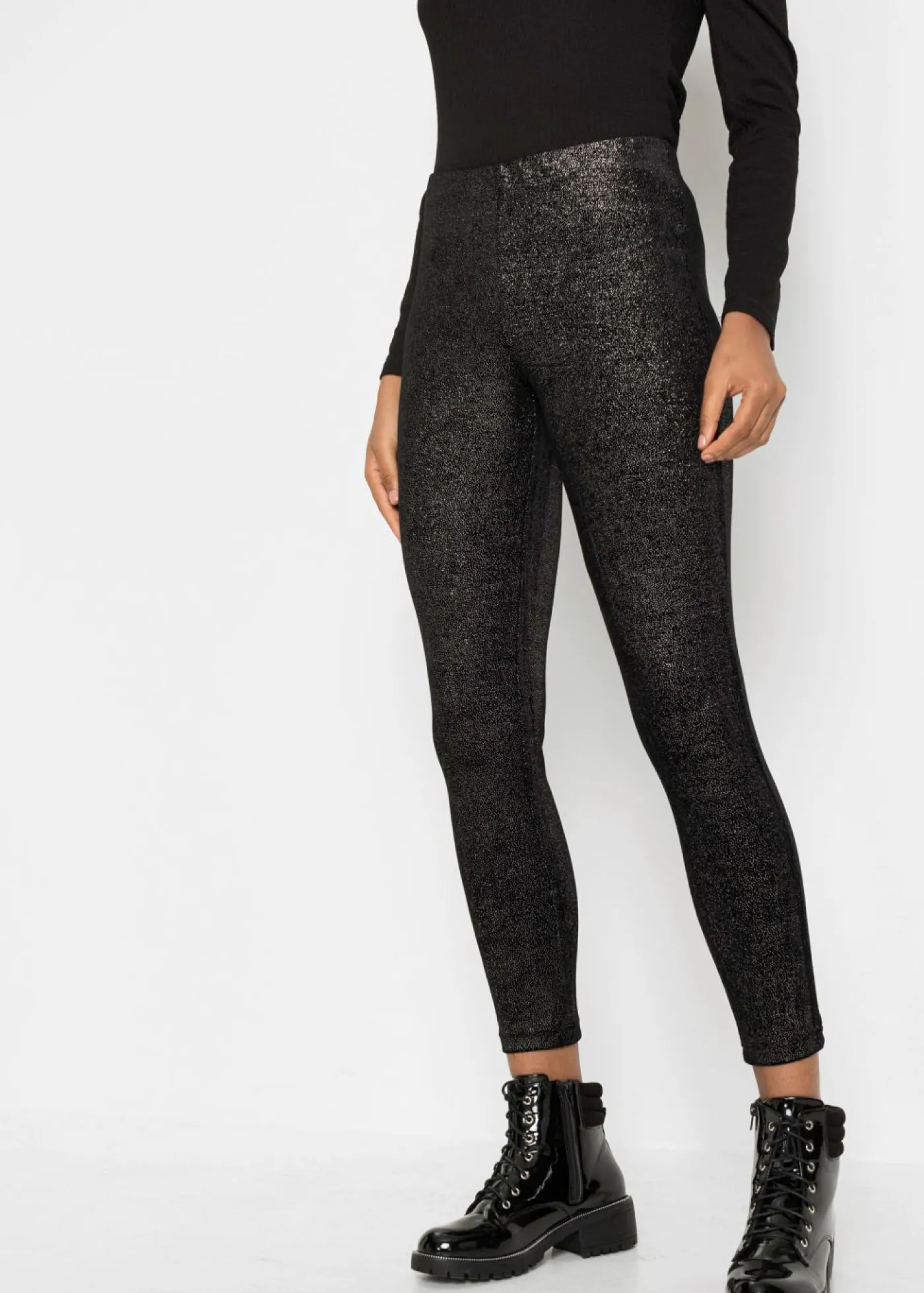 bonprix bonprix Leggings brillantes de terciopelo Negro-plata Sale