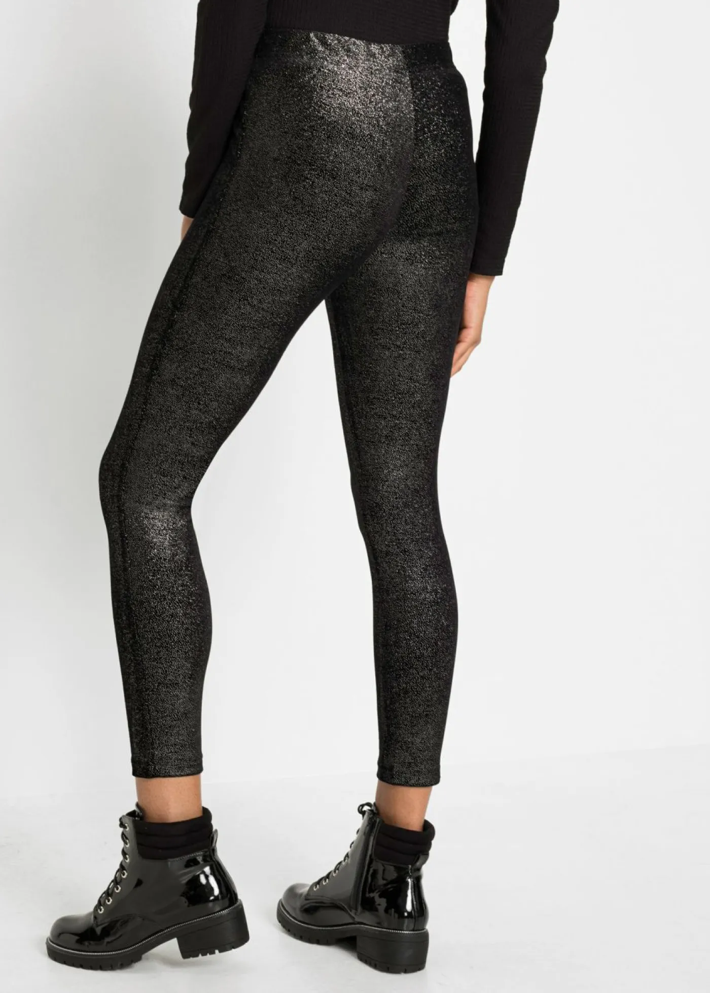 bonprix bonprix Leggings brillantes de terciopelo Negro-plata Sale