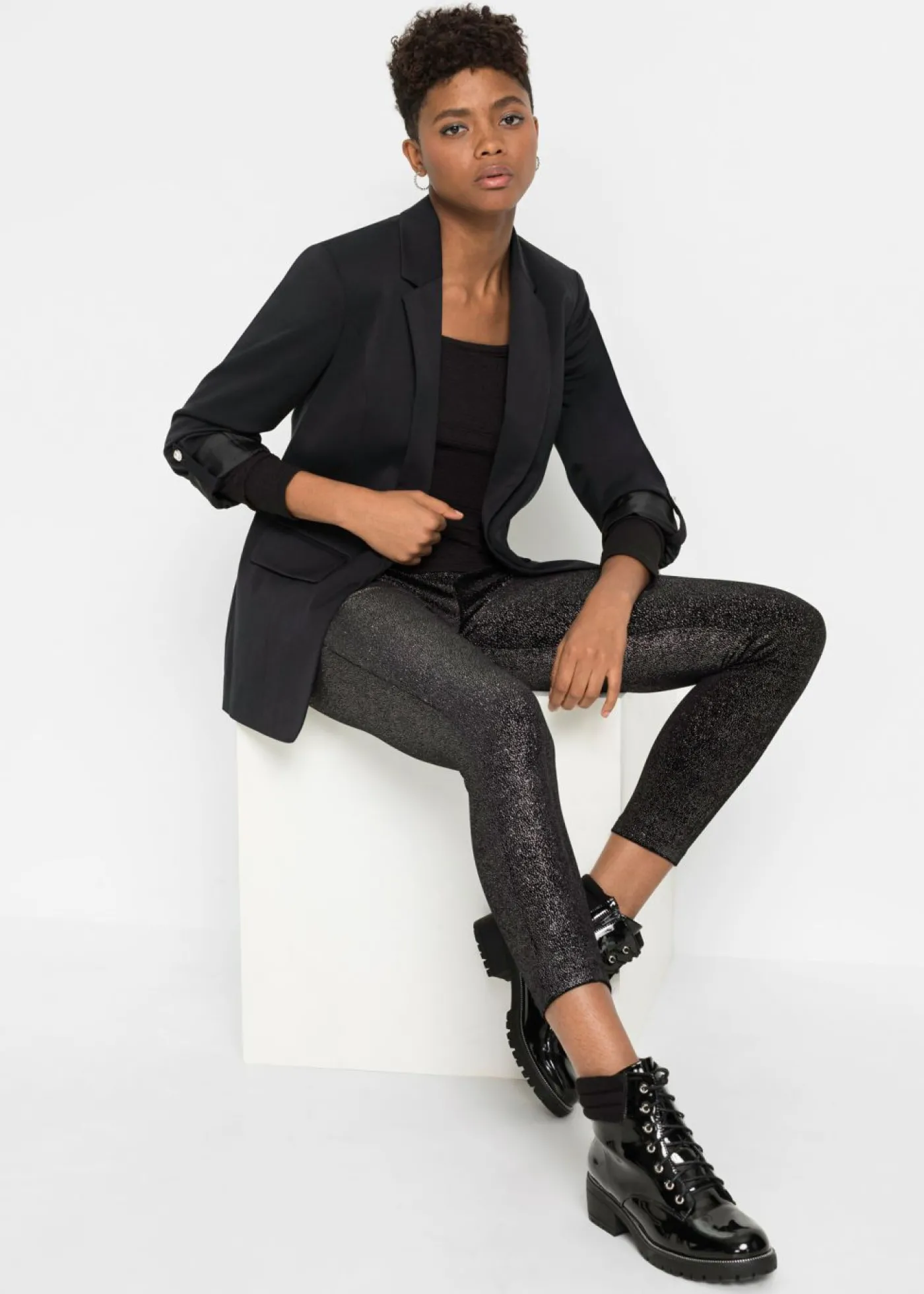 bonprix bonprix Leggings brillantes de terciopelo Negro-plata Sale