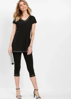 bonprix bonprix Leggings capri Negro-plateado New