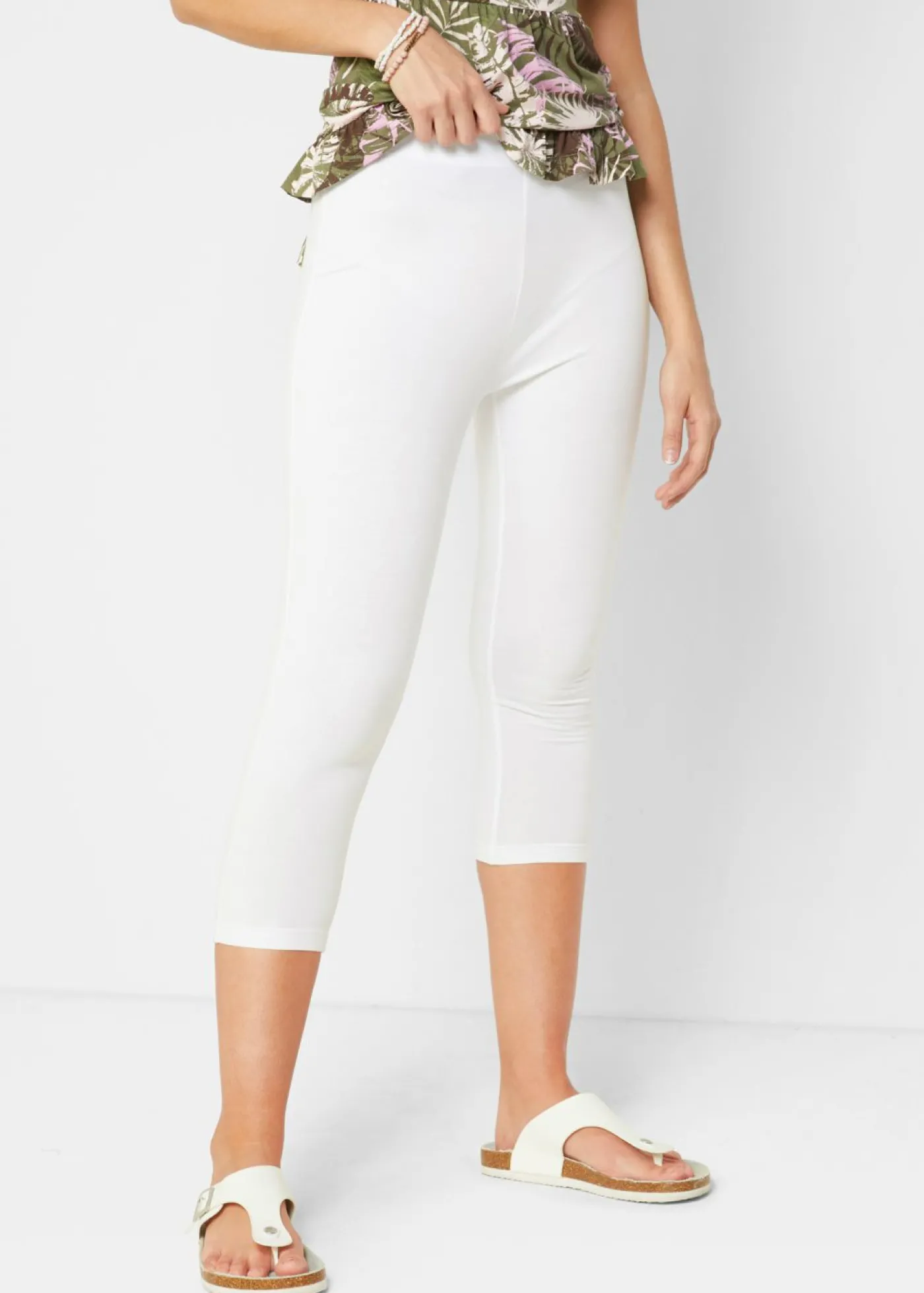 bonprix bonprix Leggings capri con cinturilla cómoda Blanco Discount