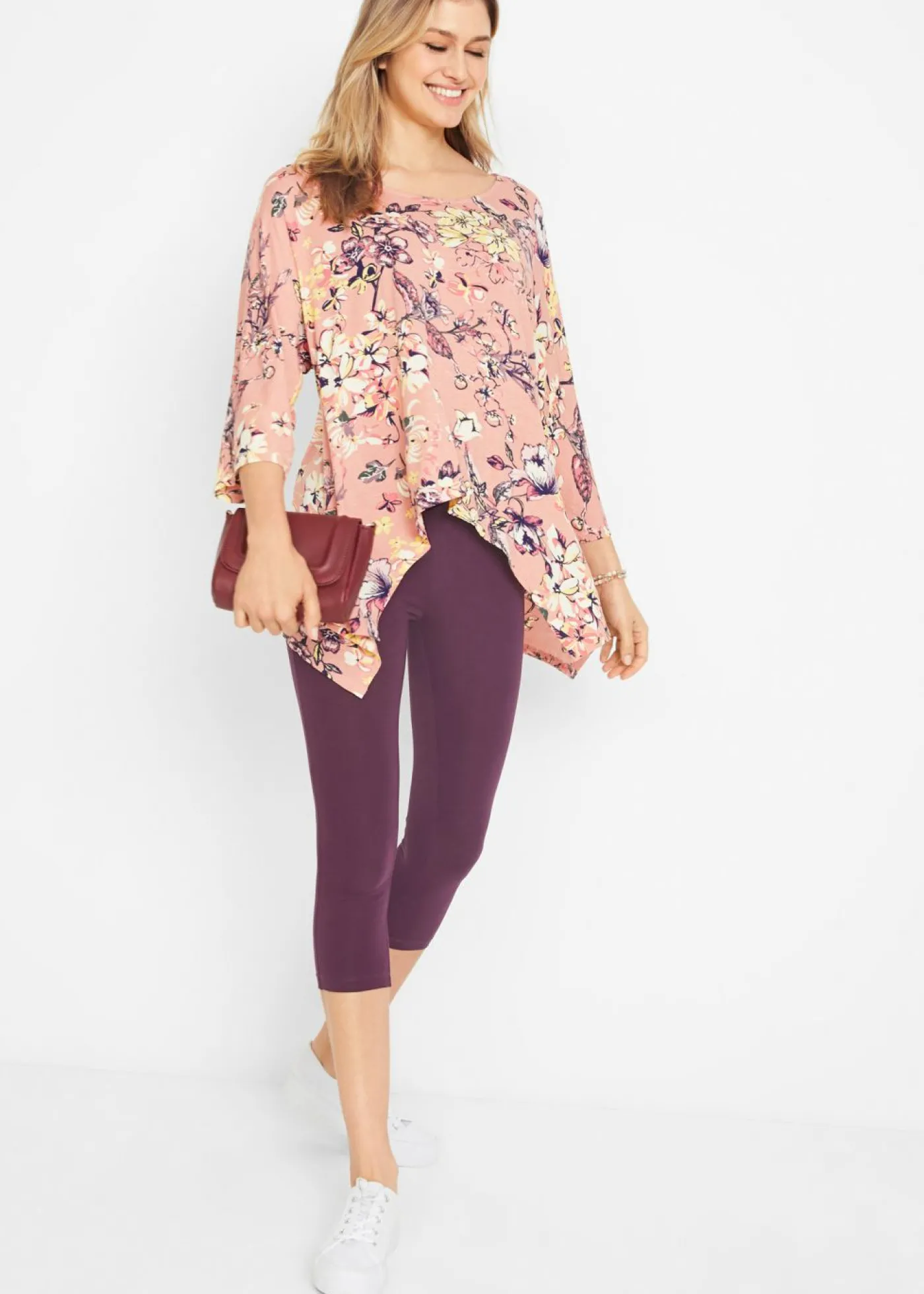 bonprix bonprix Leggings capri con cinturilla cómoda Burdeos