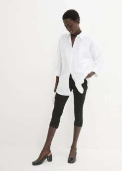 bonprix bonprix Leggings capri de mezcla de algodón Negro-plata Online