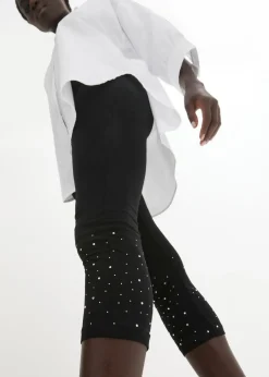 bonprix bonprix Leggings capri de mezcla de algodón Negro-plata Online