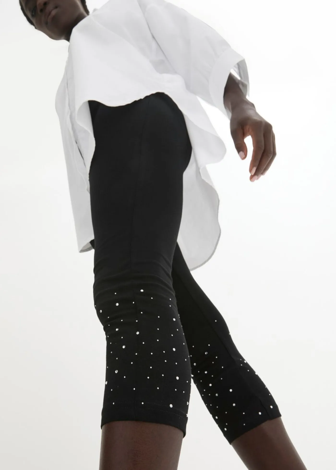 bonprix bonprix Leggings capri de mezcla de algodón Negro-plata Online