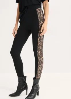 bonprix bonprix Leggings con talle alto Negro con estampado de leopardo Sale