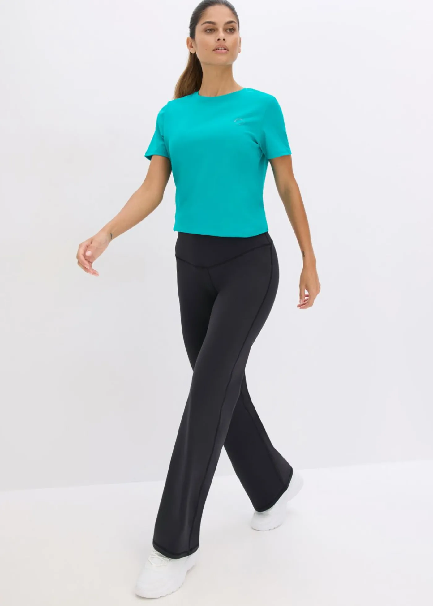 bonprix bonprix Leggings deportivos de algodón resistente con perneras rectas Gris-negro Outlet