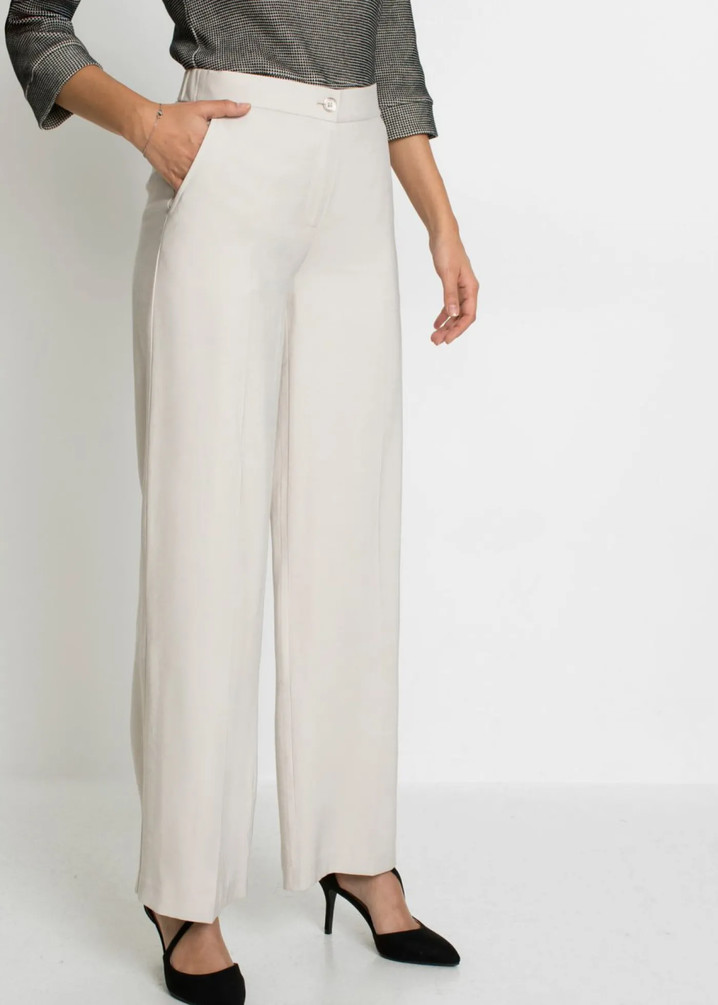 bonprix bonprix Ligero pantalón Marlene con viscosa Beige Sale