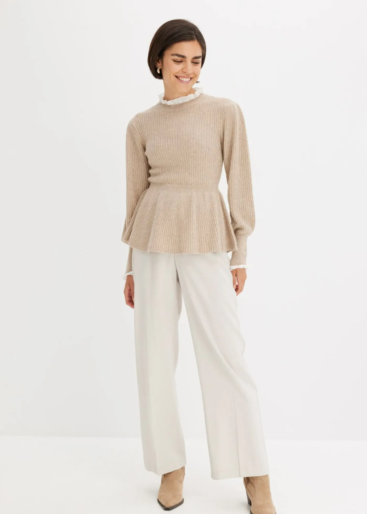 bonprix bonprix Ligero pantalón Marlene con viscosa Beige Sale