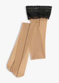 bonprix bonprix Medias sin liguero con encaje de 20 den Beige-negro Clearance