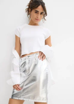 bonprix bonprix Minifalda con aspecto metalizado Plata metalizado Clearance