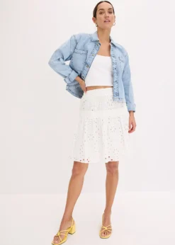 bonprix bonprix Minifalda con bordado calado Blanco lana Outlet
