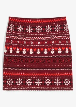 bonprix bonprix Minifalda con patrón noruego de mezcla de algodón y elastano Rojo avellana-fresa-negro-blanco lana con patrón nórdico Hot