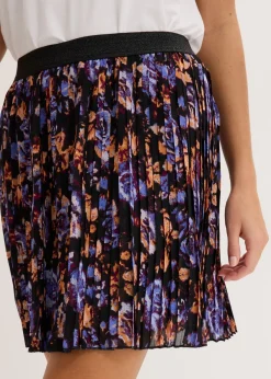 bonprix bonprix Minifalda con plisado Negro con flores Sale