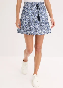 bonprix bonprix Minifalda de algodón ligero con diseño bohemio Azul de flores Clearance