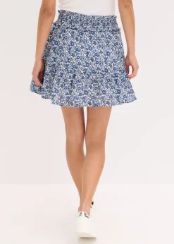 bonprix bonprix Minifalda de algodón ligero con diseño bohemio Azul de flores Clearance